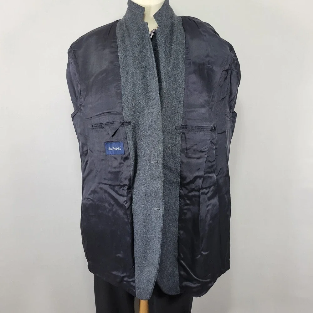 Paul Fredrick Men's Sport Coat Blazer Two Button Navy Wool‎ Flannel Size 50L